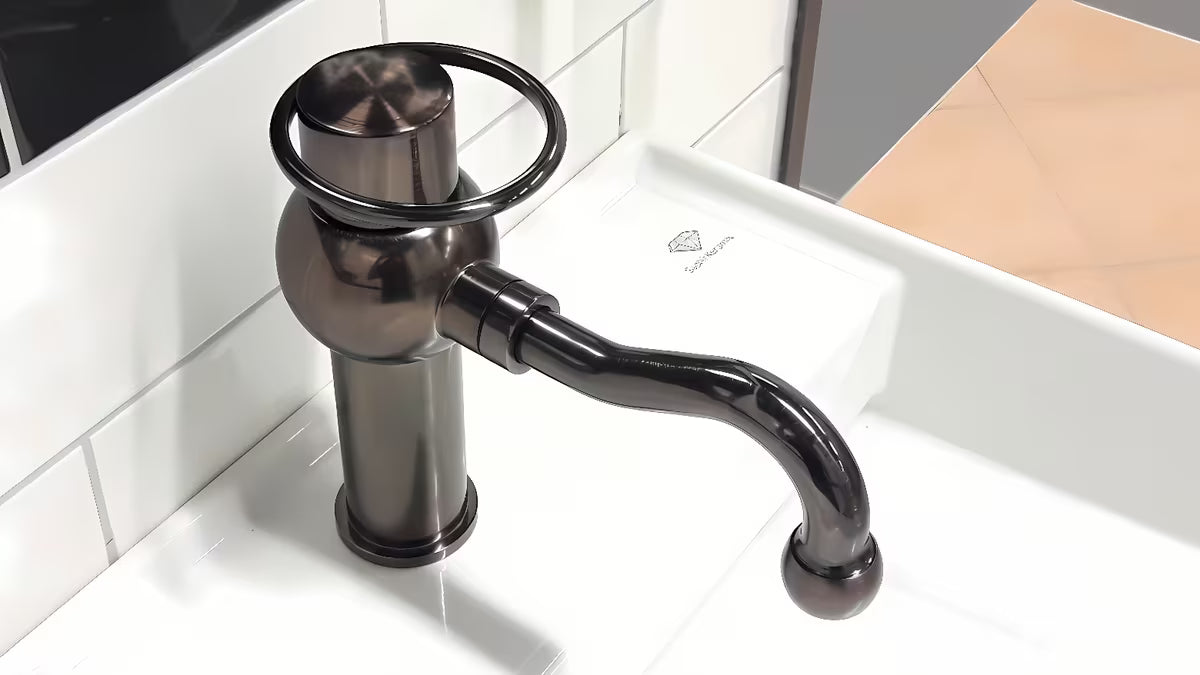 Svirtinis stovintis praustuvo maišytuvas WF Industrial Dark-Metal alyvuota šlifuota bronzos spalva.