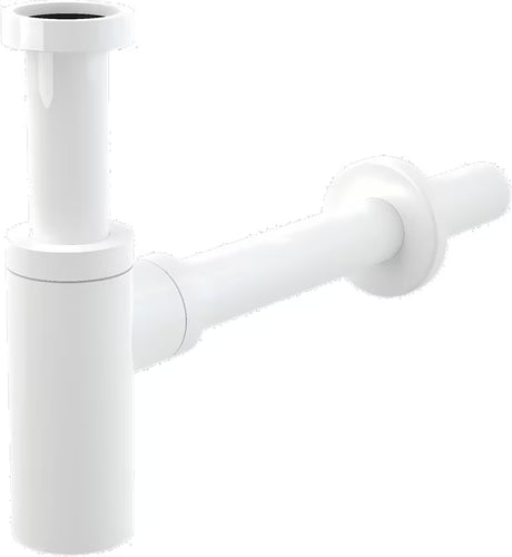 Baltas blizgus visiškai metalinis praustuvo sifonas Alca iš žalvario pro prijungimas prie nuotekų Ø32 mm.