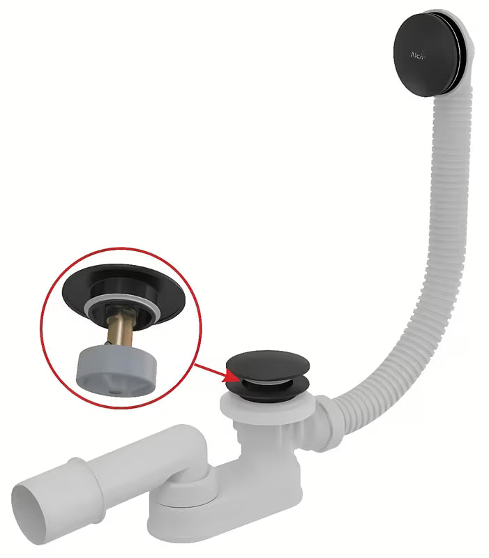 Automatinis sifonas Voniai Alca ClickClack, juodos matinės apdailos, su persipylimu ir sifonu