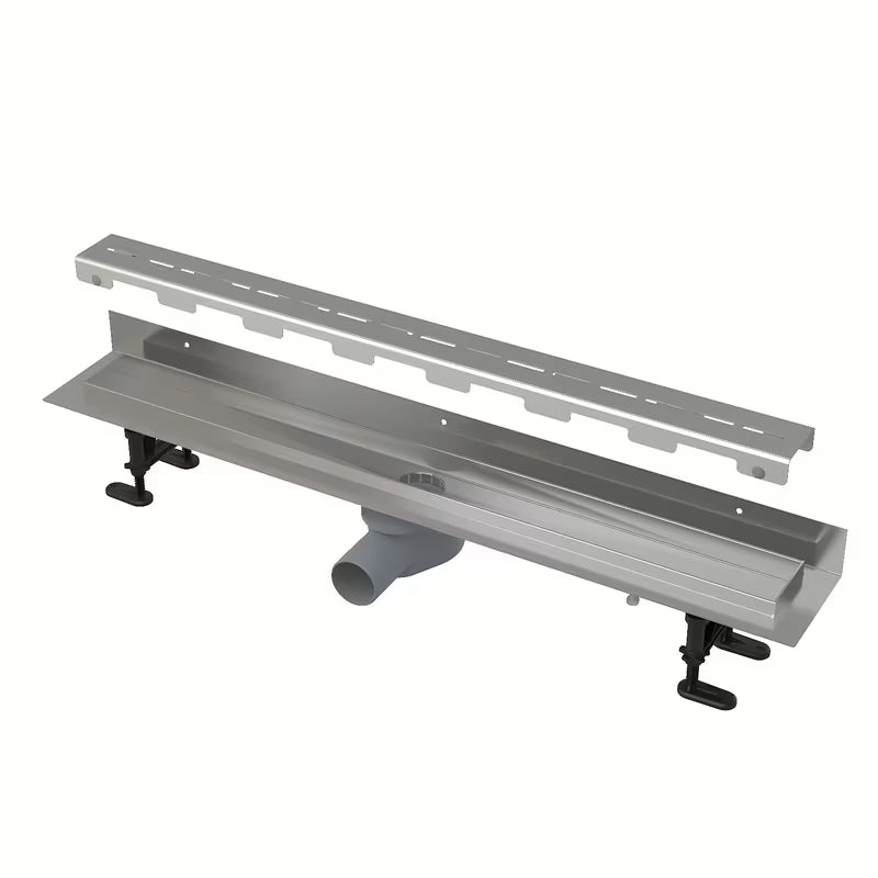 Nerūdijančio plieno dušo latakas Alca 91 cm, spalva chrome, su matiniu nerūdijančio plieno grotelėmis ir žemu pasukamu sifonu