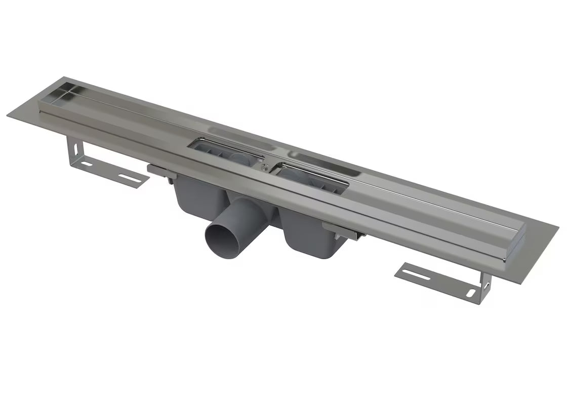 Nerūdijančio plieno dušo latakas Alca APZ1 pro dušai grindų lygyje, grotelių ilgis 55 cm.