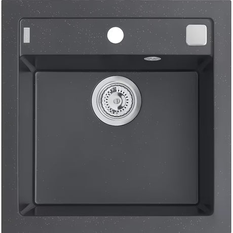 Antracito spalvos granitinis virtuvės plautuvė Alveus 521 x 510 mm su ekscentriniu išleidimo valdymu.
