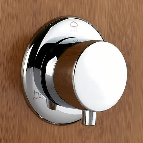 Dušo hidromasažinė panelė Anima Bamboo Shower iš bambuko su viršutiniu ir rankiniu dušu bei masažiniais purkštukais.