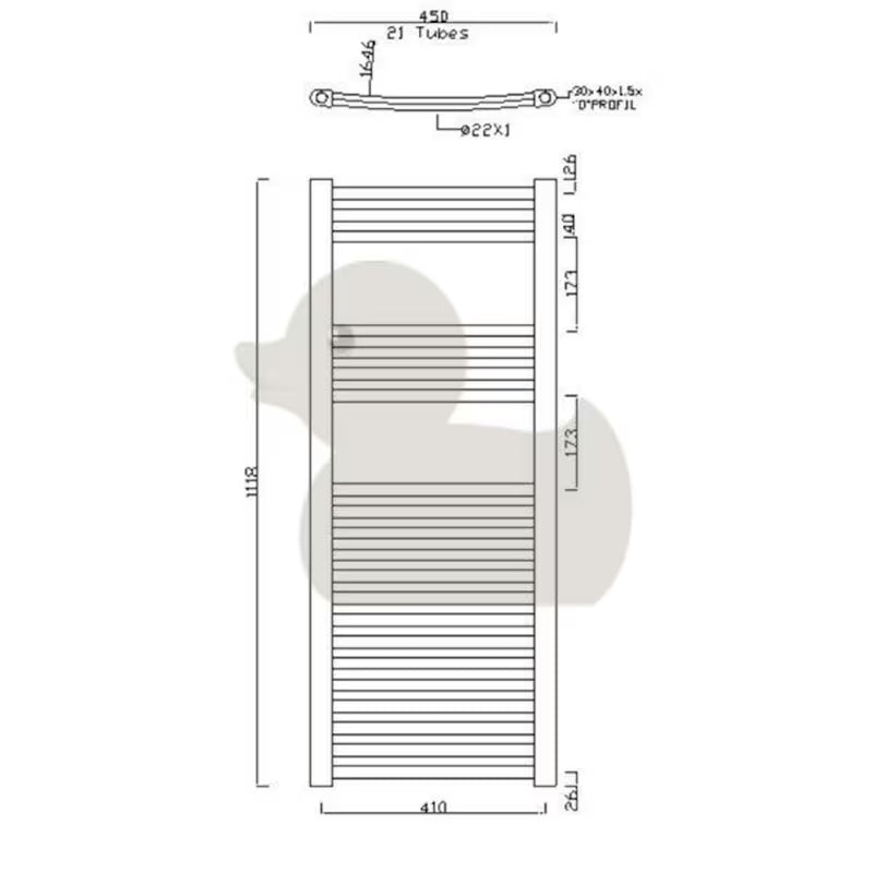 Kombinuotas vonios kambario rankšluosčių džiovintuvas Anima Marcus 450x1118 mm, chromo apdaila, lenktas profilis.