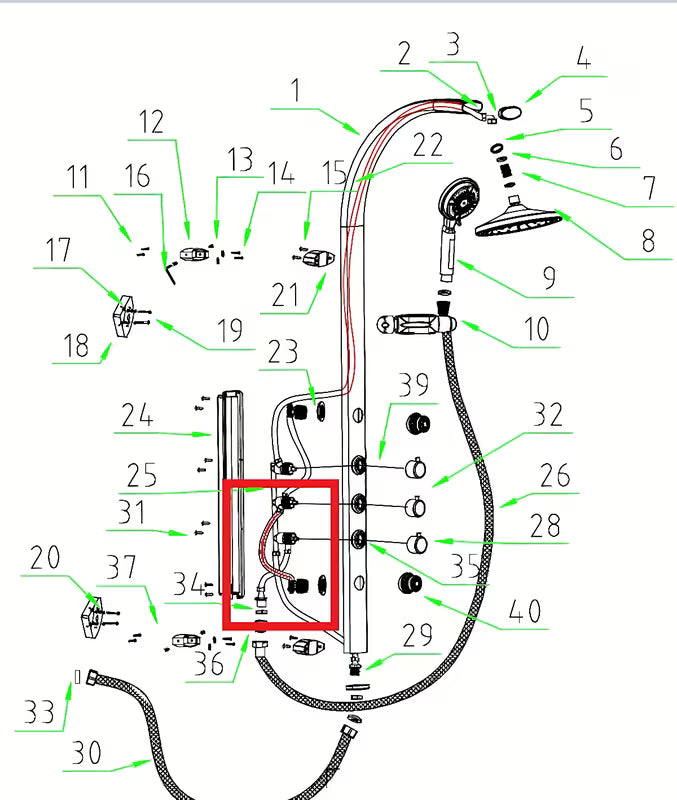 Jungiamoji žarnelė Anima Easyshower 4 kaip atsarginė dalis pro dušo panelis