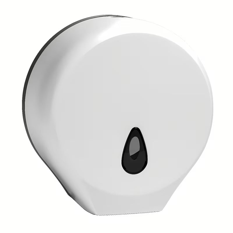 Baltas plastikinis rakinamas tualetinio popieriaus laikiklis Bemeta pro ritiniams iki 25/26 cm skersmens.