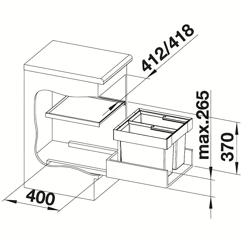 Šiukšliųdėžė  sorter Blanco Flexon II modernaus dizaino, pro virtuvės spintelei nuo 45 cm.