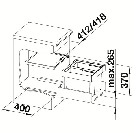 Šiukšliųdėžė  sorter Blanco Flexon II modernaus dizaino, pro virtuvės spintelei nuo 45 cm.