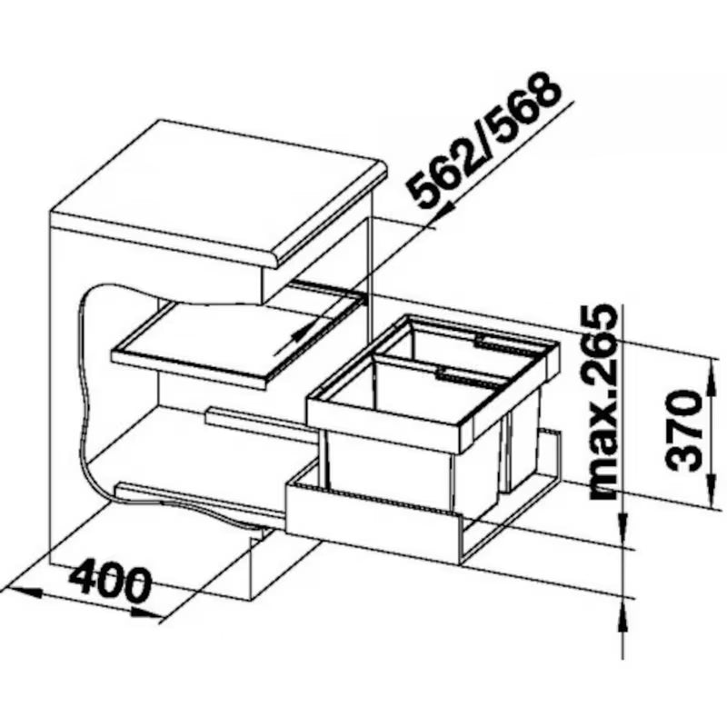 Šiukšliųdėžė  sorter Blanco Flexon II modernaus ir funkcionalaus dizaino virtuvei