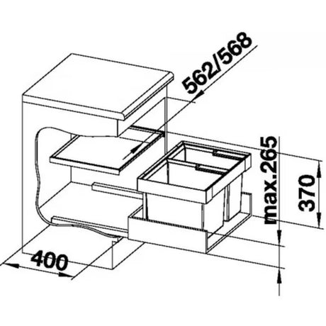 Šiukšliųdėžė  sorter Blanco Flexon II modernaus ir funkcionalaus dizaino virtuvei