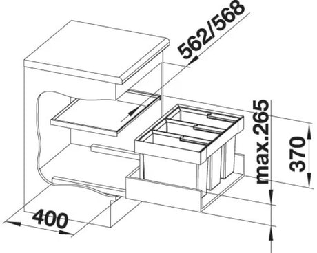 Šiukšliųdėžė  sorter Blanco Flexon II stalčiui pro atliekų rūšiavimui
