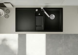 Juoda granitinė virtuvės plautuvė Blanco 100 x 51 cm su nusausinimo plokštuma, dubeniu ir dešinine orientacija