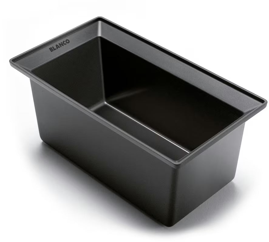 Juoda granitinė virtuvės plautuvė Blanco 100 x 51 cm su nusausinimo plokštuma, dubeniu ir dešinine orientacija