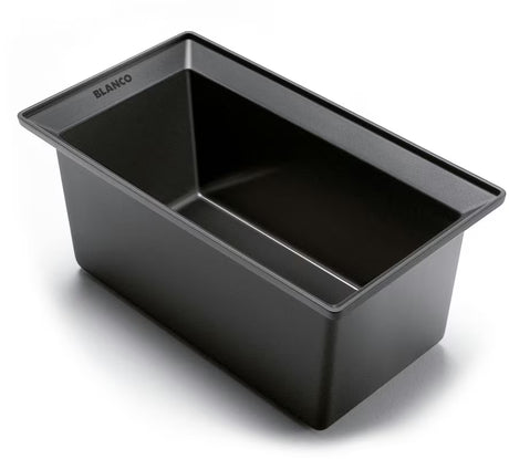 Juoda granitinė virtuvės plautuvė Blanco 100 x 51 cm su nusausinimo plokštuma, dubeniu ir dešinine orientacija