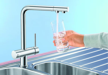 Blanco Fontas II virtuvinis maišytuvas Supersteel matinio nerūdijančio plieno išvaizdos, su dviejų krypčių valdymu