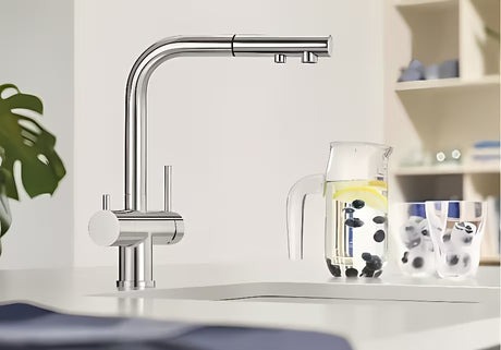 Blanco Fontas-S II chrominis virtuvinis maišytuvas 2 in 1 su ištraukiama dušo galvute