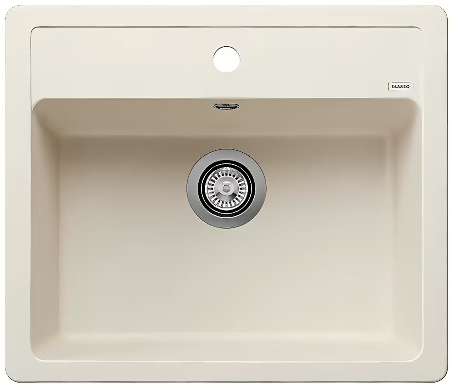 Granitinė virtuvinė vieno dubens plautuvė Blanco Legra 6 baltos spalvos soft pro montavimas ant stalviršio 