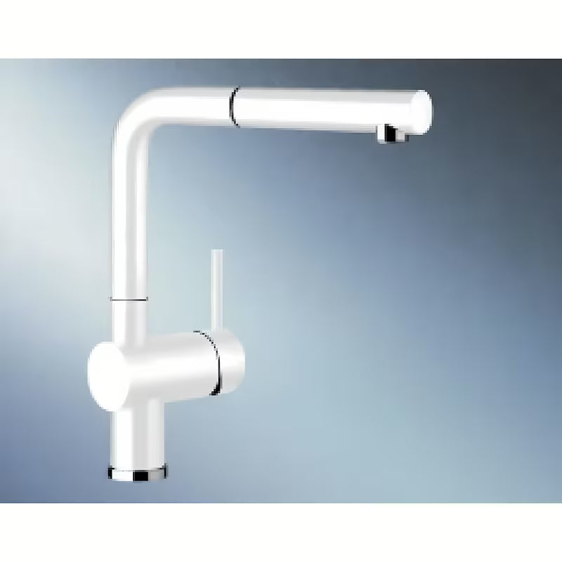 Baltas virtuvinis maišytuvas Blanco Linus - S su ištraukiama žarna ir Silgranit-look paviršiumi.