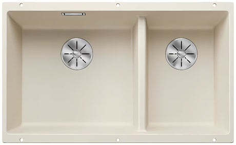 Granitinė virtuvinė dviejų dubenų plautuvė Blanco Subline 430/270 U pro apatinis montavimas, balta soft