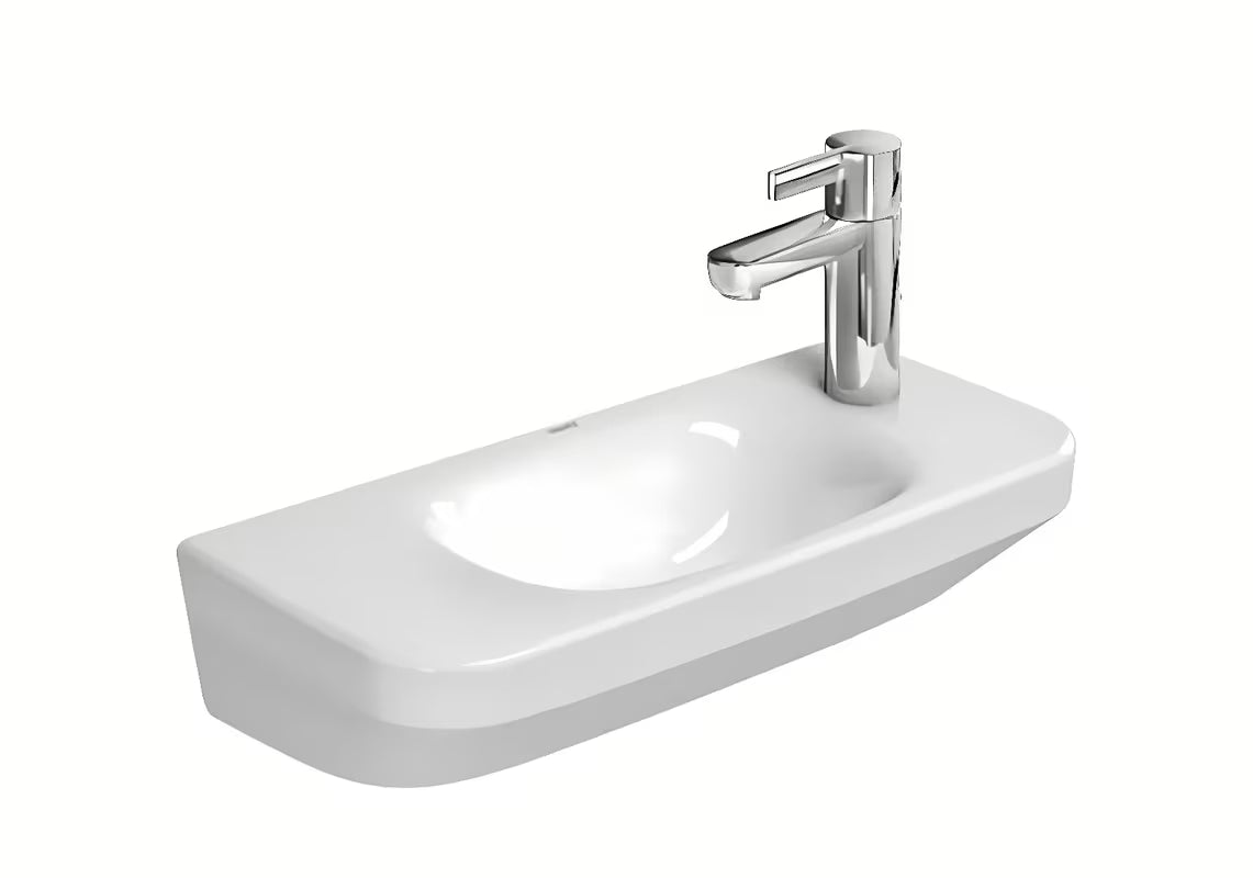 Baltas keraminis mažas praustuvas Duravit Durastyle, 50x22 cm, be skylės maišytuvui  ir be perpylimo