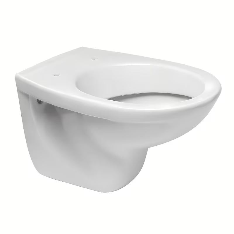 Balta pakabinamas KLOZETAS Fayans Neo iš patvarios sanitarinės keramikos su galiniu nuotaku ir taupiu DualFlush nuleidimu.