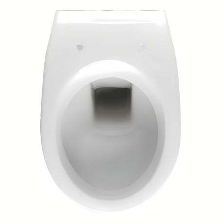 Balta pakabinamas KLOZETAS Fayans Neo iš patvarios sanitarinės keramikos su galiniu nuotaku ir taupiu DualFlush nuleidimu.