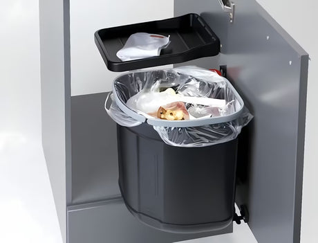 Įleidžiamas šiukšliųdėžė  Franke Sorter 17,5 l juodos spalvos su lentyna virš šiukšliadėžės