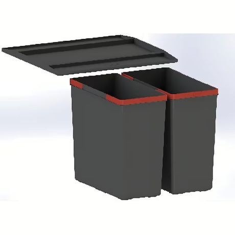 Juodas įleidžiamas šiukšliųdėžė  Franke Sorter su dviem talpomis pro dviejų rūšių atliekų rūšiavimui į stalčių.