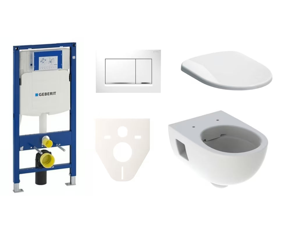 Pakabinami WC komplektas Geberit Selnova su moduliu Duofix, baltu mygtuku ir sėdyne su softclose ir EasyLock