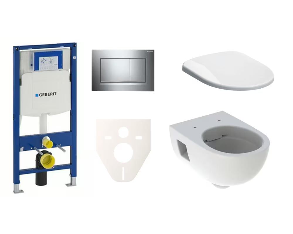 Pakabinami WC komplektas Geberit Selnova su moduliu Duofix, sėdyne su softclose ir chromo apdailos nuleidimo mygtuku