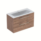 Pakabinama spintelė su keraminiu praustuvu Geberit Selnova riešuto dekoro hickory, 100x50,2x65,2 cm.