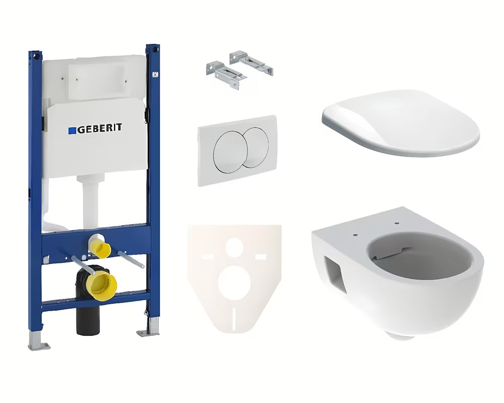 Pakabinami WC komplektas Geberit Selnova baltos spalvos su Rimfree dubeniu, moduliu ir sėdyne su softclose