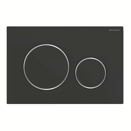 Geberit Sigma vandens nuleidimo mygtukas juodos matinės spalvos su chromuotais žiedais pro dviejų kiekių nuleidimas