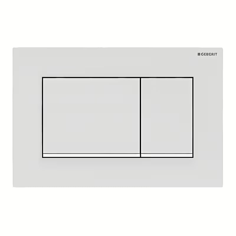 Geberit Sigma30 vandens nuleidimo mygtukas pro potinkinio bakelio, matinės baltos spalvos su blizgia balta juostele