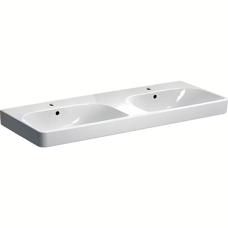 Geberit Smyle Square pakabinami dvigubas praustuvas 120x48 cm iš baltos sanitarinės keramikos su dviem dubenimis