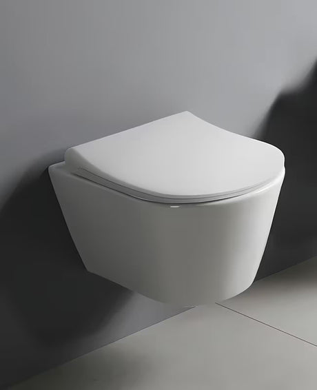 Pakabinamas KLOZETAS Glacera Ava iš blizgios baltos keramikos, su Rimless technologija ir paslėptu tvirtinimu