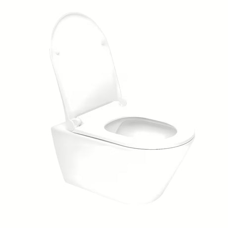 Pakabinamas KLOZETAS Glacera Ava iš blizgios baltos keramikos, su Rimless technologija ir paslėptu tvirtinimu