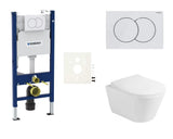 Pakabinami WC komplektas Glacera Ava su montavimo moduliu Geberit ir valdymo mygtuku Delta, baltos blizgios spalvos.