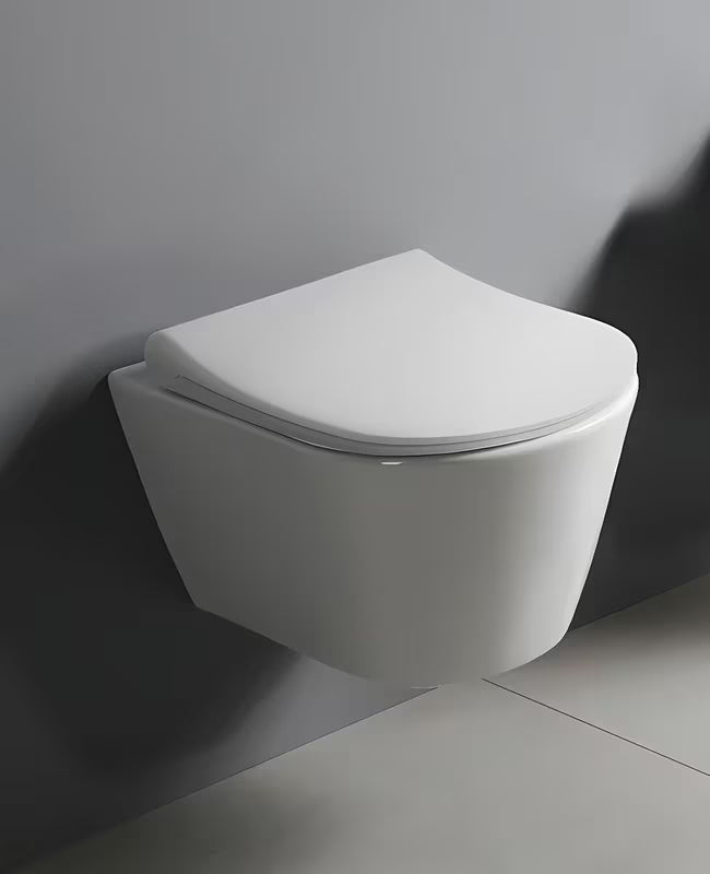 Pakabinami WC komplektas Glacera Ava su montavimo moduliu Geberit ir valdymo mygtuku Delta, baltos blizgios spalvos.