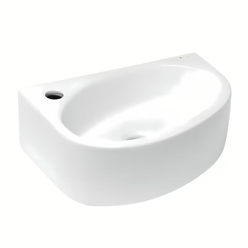 Baltas keraminis kampiniai mažas praustuvas Glacera Bigio 42 x 29,5 cm su anga pro maišytuvui kairėje