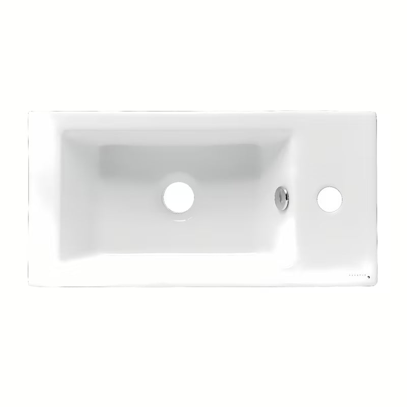 Baltas keraminis mažas praustuvas Glacera Bigio 50 x 25 cm su anga pro maišytuvui kairėje