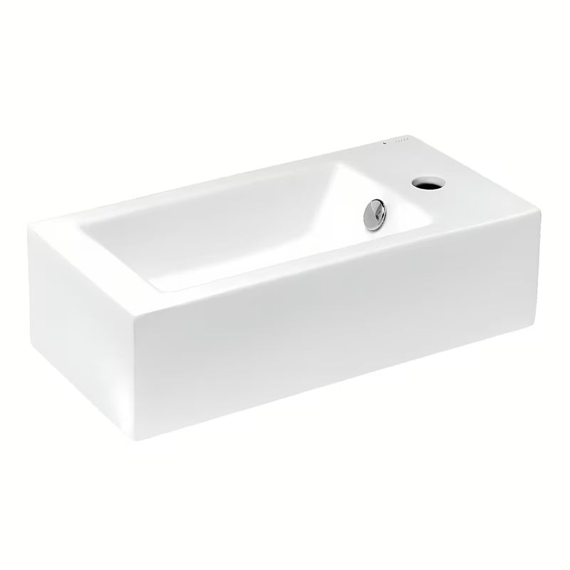 Baltas keraminis stačiakampis mažas praustuvas Glacera Bigio 50x25 cm su persipylimo anga ir anga pro maišytuvui