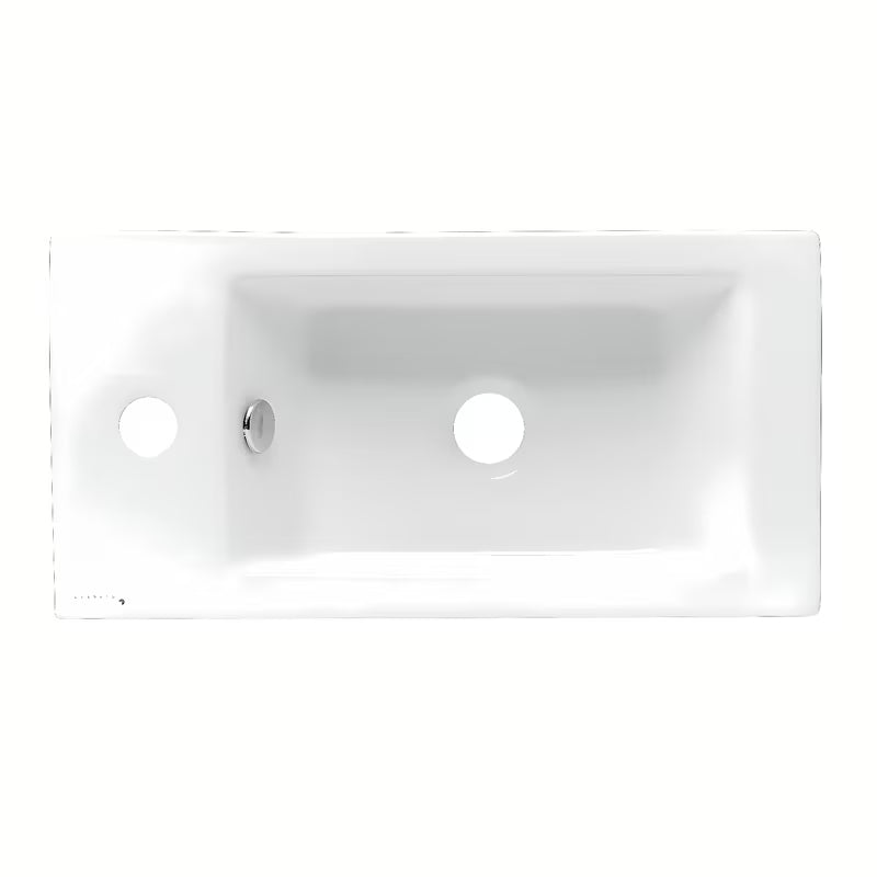 Baltas keraminis stačiakampis mažas praustuvas Glacera Bigio 50x25 cm su persipylimo anga ir anga pro maišytuvui