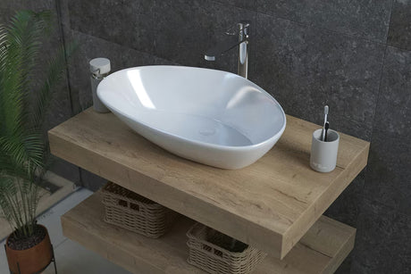 Baltas keraminis pastatomas ant stalviršio praustuvas Glacera Vallone be perpylimo, 58,5 x 38,5 cm.