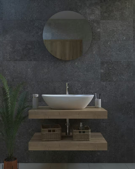 Baltas keraminis pastatomas ant stalviršio praustuvas Glacera Vallone be perpylimo, 58,5 x 38,5 cm.