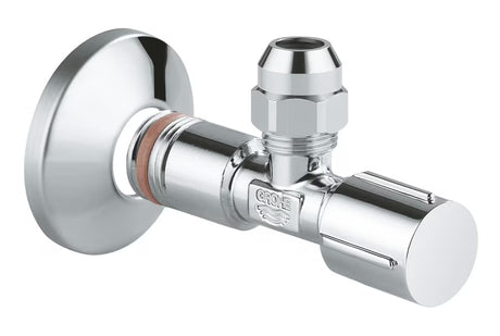 Kampinis ventilis Grohe Chrome pro montuoti ant sienos, su metaline rankenėle ir rozete