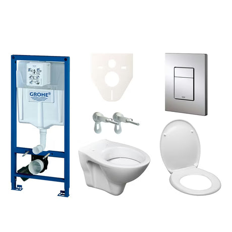 Pakabinami WC komplektas S-Line Pro su moduliu Grohe Rapid SL, bakeliu, nuleidimo mygtuku ir KLOZETAS sėdyne