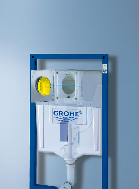 Grohe pertvarkymo rinkinys į dvigubą nuleidimą su Grohe WaterSaving technologija ir reguliuojamu 6–9 l srautu.