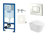 Pakabinami WC komplektas Glacera Ava su moduliu Grohe Rapid SL, bakeliu ir valdymo mygtuku Skate Cosmopolitan