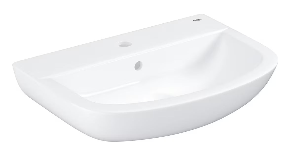 Pakabinamas praustuvas Grohe Bau Ceramic 55 baltos spalvos Alpine White su anga pro maišytuvui ir persipylimu